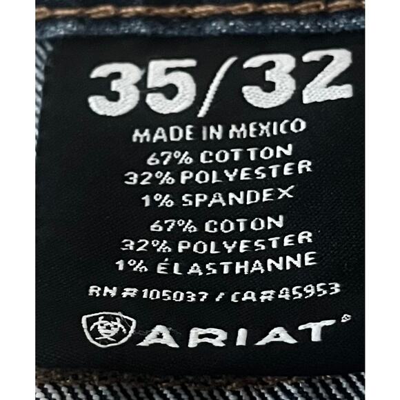 ARIAT REBAR M5 STRAIGHT SLIM HI-RISE DISTRESSED JEANS, MENS, 35X32, DENIM BLUE - Picture 11 of 12